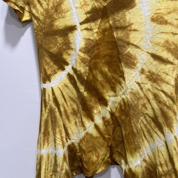 anthropologie Language Los Angeles Mustard Yellow Tie Dye Short Sleeve Shirt - Picture 2 of 8